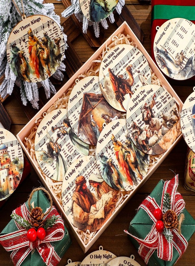 Colingmill 24 Pcs Christmas Nativity Ornaments Religious Catholic Gifts Watercolor Manger Scene Nativity Music Sheet Holy Family Ornaments The Birth of Jesus Story Decor for Christmas Tree Decor - Image 3
